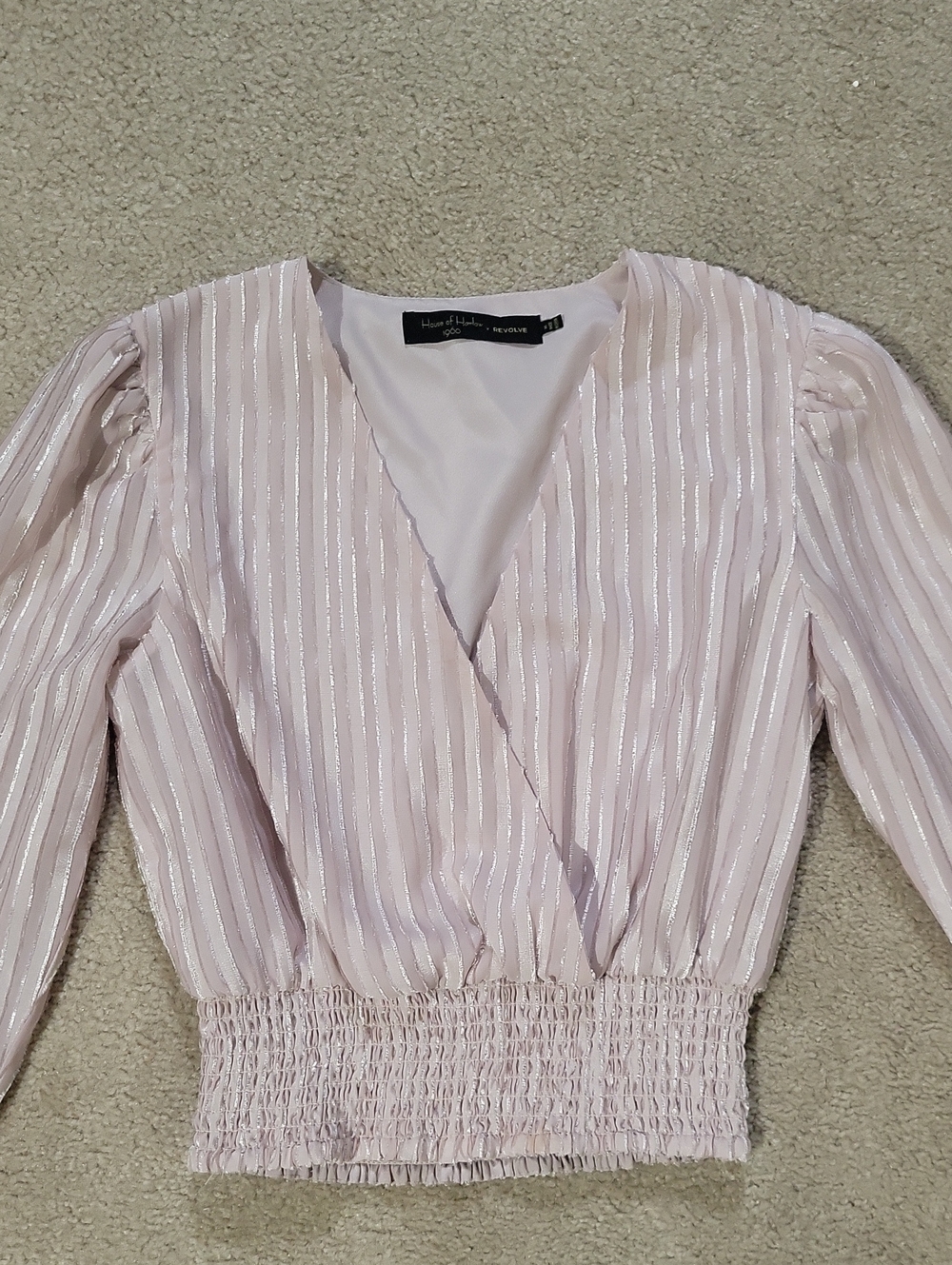 House of Harlow 1960 Blush Pink Metallic Stripe Wrap Top